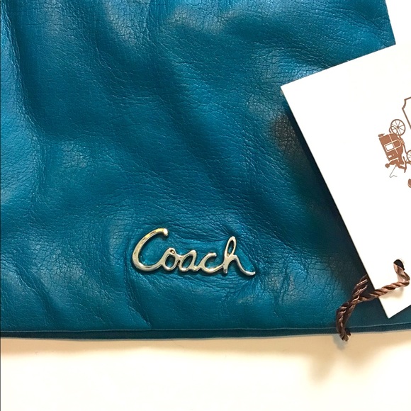 Coach Cashmere Leather Teal Gloves New Size 7 - Picture 2 of 4